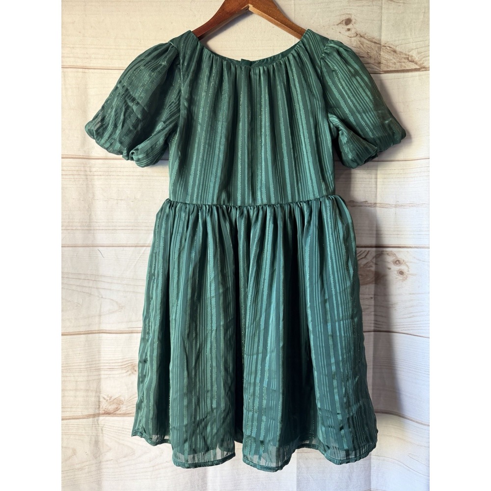GIRLS CAT & JACK GREEN GOLD SATIN DRESS SIZE L 10/12